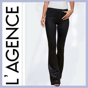 L'AGENCE Marty High Rise Flare Coated Jeans | Noir Black 25 RN126654 NWOT